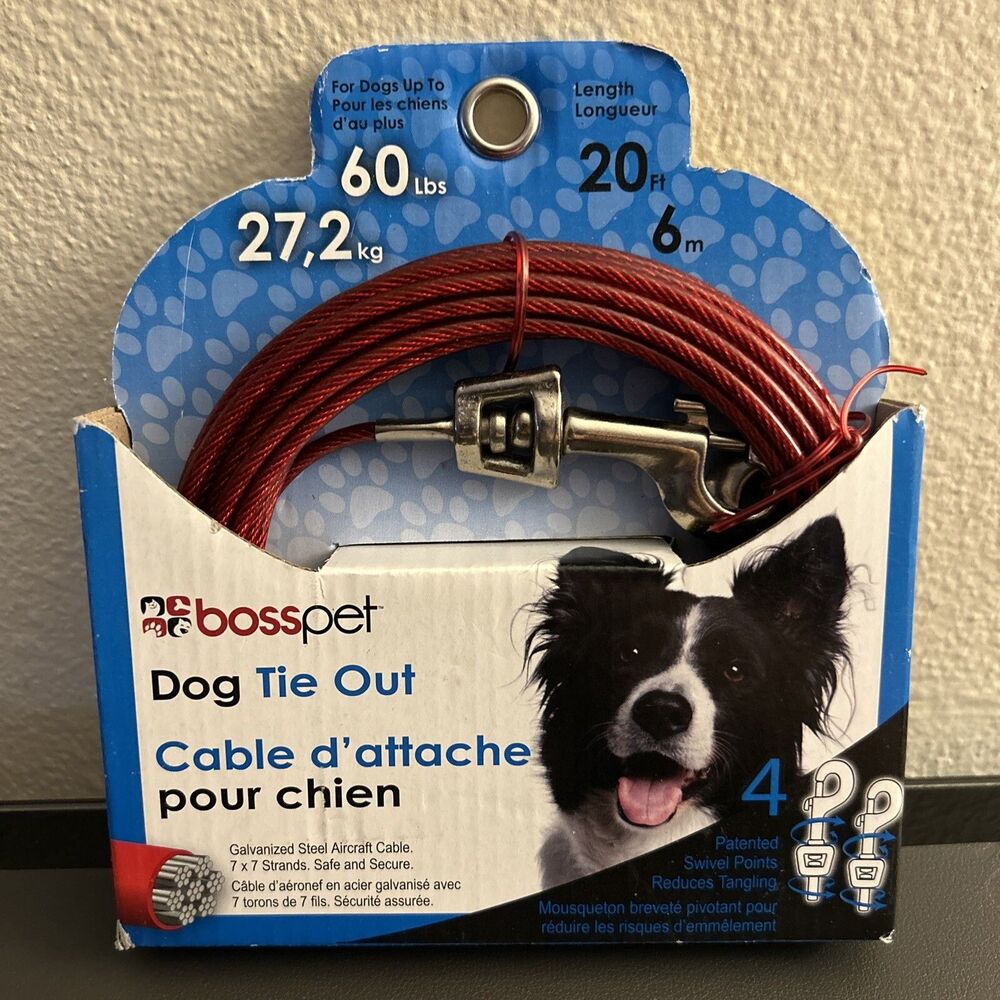 Boss Pet 20' DOG TIE OUT Vinyl Coated Cable LARGE DOG 60 lbs NEW
